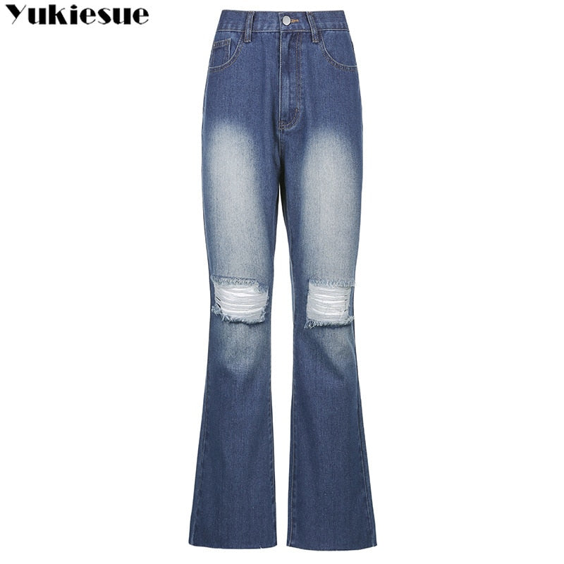 Calça jeans flare destroyed