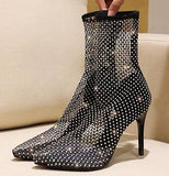 BOTA DE SALTO FEMININA CANO LONGO TECIDO ELÁSTICO MODELO ELEGANT