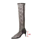 BOTA DE SALTO FEMININA CANO LONGO TECIDO ELÁSTICO MODELO ELEGANT