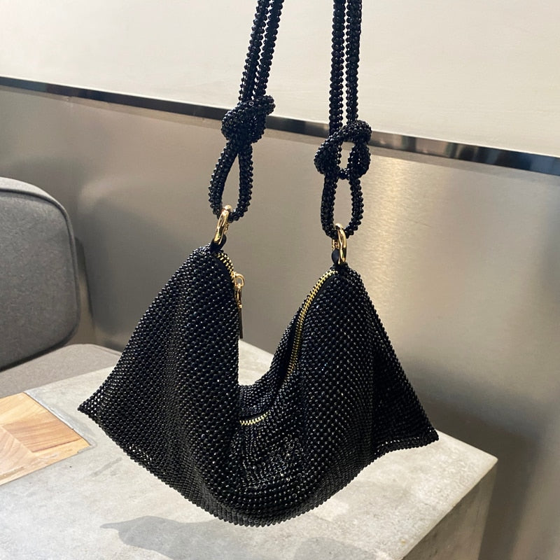BOLSA DE OMBRO COM STRASS MODELO PÉROLA
