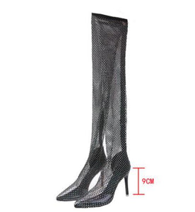 BOTA DE SALTO FEMININA CANO LONGO TECIDO ELÁSTICO MODELO ELEGANT