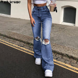 Calça jeans flare destroyed