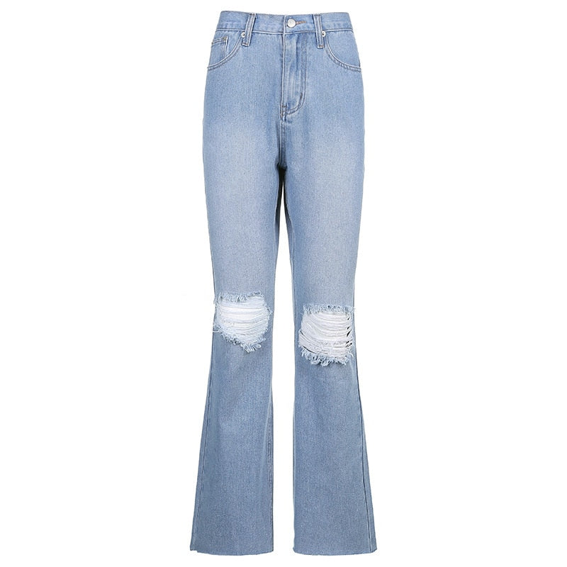Calça jeans flare destroyed