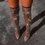BOTA DE SALTO FEMININA CANO LONGO TECIDO ELÁSTICO MODELO ELEGANT