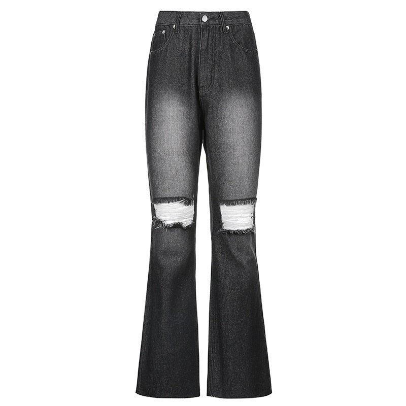 Calça jeans flare destroyed