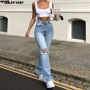 Calça jeans flare destroyed